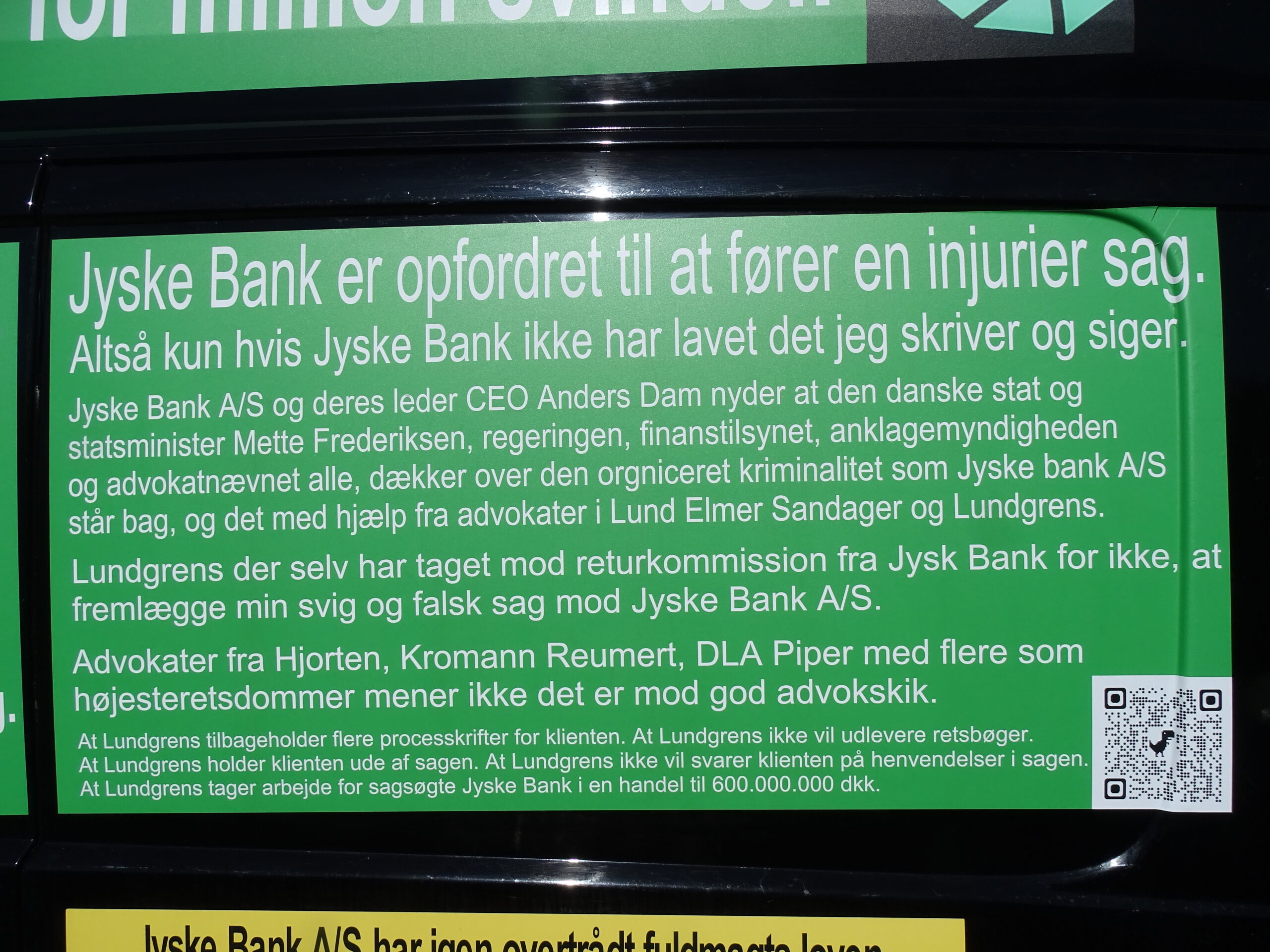 JYSKE BANK A/S HAR LAVET OG ELLER BRUGT. 1. Bedrageri. SVIG 2. Bondefangeri. 3. Dokument falsk. FALSK. 4. Vildledning. 5. Udnyttelse. 6. Lyver for kunde. 7. Vanhjemmel. 8. Bestikkelse / returkommission. Som da Jyske Bank Bestak Lundgrens advokater til at morarbejde den klient, som havde ansat Lundgrens til at fremlægge en sag om svig og falsk mod Jyske Bank A/S 9. Retsmisbrug. 10. Misbrugt adgang til Tinglysningsretten. 11. Fuldmagt misbrug. 12. Ond tro. 13. XXXXXXX. 14. Mandag svig. 15. Lyver overfor Penge Institut ankenævnet. 16. Lyver overfor domstolen. 17. Kan vel skrive MAGT MISBRUG, også. 18. Har taget overpant og sikkerheder for omkring 12 millioner, for en gæld på ca. 3 millioner, hvor der der givet pant i min ejendom på 3 millioner, et pantebrev Jyske Bank A/S iøvrigt ikke vil udlevere uden at stille krav, og det på trods af at jeg ikke skylder Jyske Bank noget som helst. 19. Nægter at udlevere de dokumenter hvori jeg private tidligere har givet Jyske Bank sikkerhed og kaution for selskabet, der har stævnet Jyske Bank for svig. 20. Nægter kunden at tage advokat forbehold, og spærre derfor alle kundens konti, for ikke at påføre et advokat forbehold, på de 2 salgsfuldmagter Jyske Bank ved Birgit Buch Thuesen tvang Carsten Storbjerg til at underskrive. Hvis Jyske Bank A/S ved deres mange medhjælpere og bagmænd, intet af ovenstående har lavet, så skal Jyske Bank og deres medvirkende advokater samt CEO Anders Christian Dam da bare komme til mig, og i må da gerne beskylde mig for injurier og bagvaskelse af Jyske Bank A/S. Jeg har fremlagt beviser for mine påstande. Og anklager stadig Jyske Bank for at stå bag omfattende kriminalitet mod min virksomhed. Hvis det ikke er sandt så anmeld mig da til politiet. I min mail 7 maj. til Jyske Bank A/S oplysninger jeg da også, at min opfordring og mail er delt med politiet. Hvis Jyske Bank og Lund Elmer Sandager advokater ikke mener jeg har bevis for at Nicolai Hansen og Jeanett Kofoed Hansen, med Lars Aaqvist efterfulgt af hjælp fra mindst Anette Kirkeby, Casper Dam Olsen og advokat Morten Ulrik Gade med Lund Elmer Sandager advokater og deres partner Philip Baruch, samme i forening står bag Jyske Banks omfattende og organiseret kriminalitet mod min virksomhed, så ring til politiet, og bed dem om at efterforske mine anklager mod Jyske Bank. Kære Anders Dam, skal jeg komme over og tage dig i hånden og følge med op til politistationen, så kan du politi anmelde mig for injurier og bagvaskelse af Jyske bank hvis du og dine advokater ellers tør. Men hvis du Anders Dam er bange for at Jyske Bank mister retten til at drive bank vi Danmark, hvis politiet efterforsker kundens beviser for Jyske banks brug af kriminel virksomhed, så skal du Anders Dam ikke sige noget. Læs mere på BANKNYT om den kriminelle Jyske Bank. https://www.google.com/search?q=banknyt.dk+Nicolai+Hansen,+Casper+Dam+Olsen,+Anette+Kirkeby&source=lmns&bih=714&biw=1536&hl=da&sa=X&ved=2ahUKEwicpPKjq-33AhUBgosKHf4IDvoQ_AUoAHoECAEQAA @DamAnders @AndersDam #JyskeBank #Bank #politi #Lundgrens #DanTerkildsen #LES #LundElmerSandager #PhilipBaruch