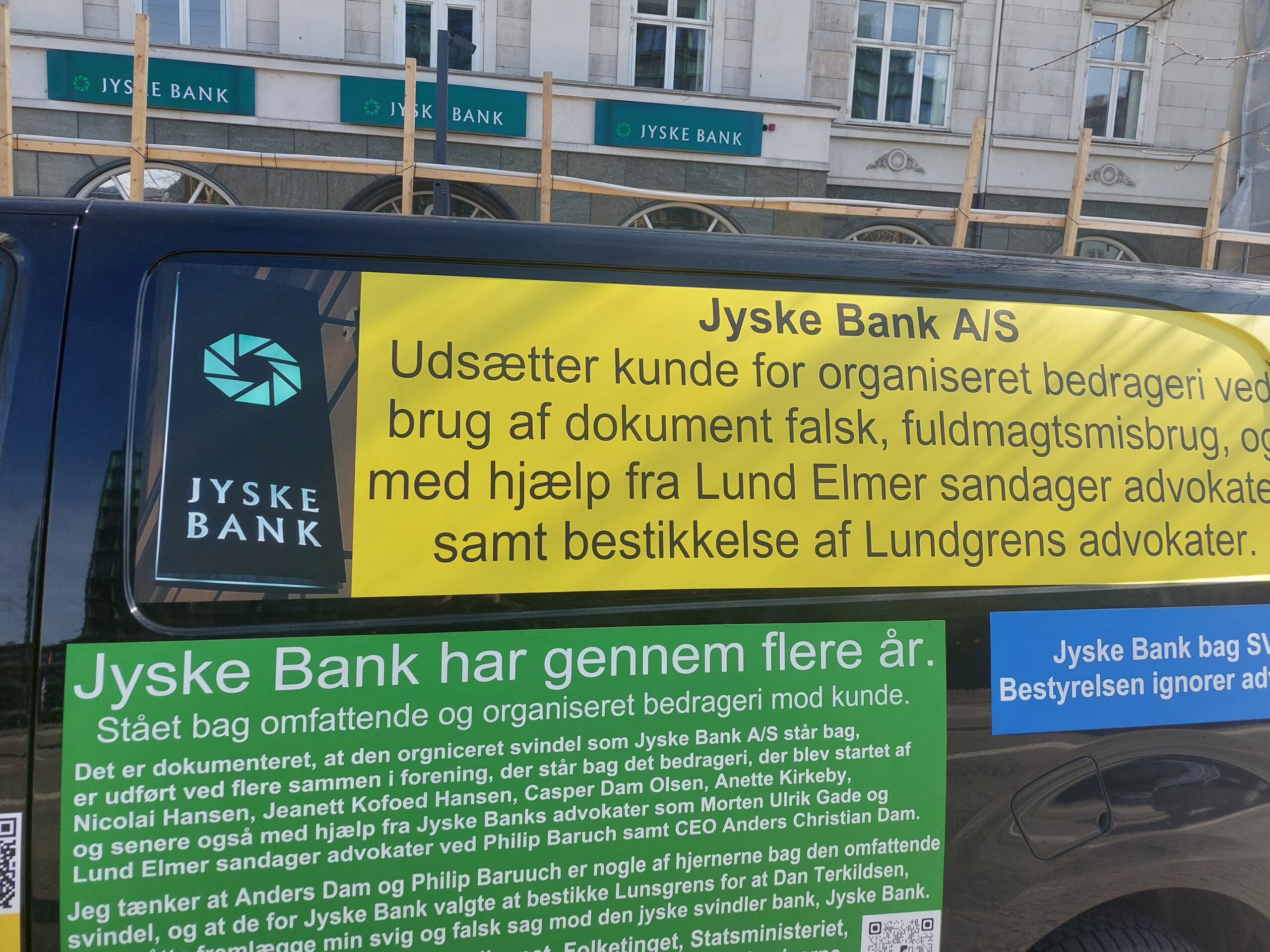 TAGS.Vil i som jeg her har nævnt, sætte jer godt ind i det jeg har skrevet på www.banknyt.dk 

Og læse de mange bilag jeg har henvist til, og ikke mindst læs tekster på billederne af Jyske Bank bilen, og så fortæl mig om i har noget at tilføje til min fortælling, måske rettelser eller andet, så bedes i afholde et møde, for der at rette eventuelle fejl eller misforståelser, og afdække om jeres passivitet reelt handler om at Danmarks største virksomheder og mægtige organisationer som i er en del af, ved optræde passiv reelt dækker over Jyske Banks forbrydelser eller overtrædelser, som her hvor Jyske Bank ved Susanne Sørensen har overtrådt tinglysningsloven, Jyske Banks juridiske direktør nægter at det er nogle overtrædelse, og nægter at indrømme nogle overtrædelse, og nægter at give mig en undskyldning,

My offer to Jyske Bank A/S, is that I can withdraw the just-initiated case for violation of the Land Registration Act Chase BS-6653/2024-VIB, when Jyske Bank admits that the Bank has violated the law, 

BS-6653/2024-VIB. CARSTEN STORBJERG SKAARUP IMOD JYSKE BANK A/S I EN ANDERKENDELSE SAG OM OVERTRÆDELSE AF TINGLYSNINGSLOVEN. OG ET ÆLDRE FORLIS FORSLAG, HVOR JYSKE BANK INDRØMME OG UNDSKYLDER FOR OVERTRÆDELSE AF LOVENS BESTEMMELSER. DET ER HELT GRATIS.

Lars Stensgaard Mørch,
Herningvej 102. 2. 005,
8600 Silkeborg,
,
Per Damborg Skovhus,
Marienlundsvej 36. V6,
8600 Silkeborg,
,
Niels Erik Jakobsen,
Søholt Allé 60,
8600 Silkeborg,
,
Peter Schleidt,
2800 Lyngby,
,
Martin Skovsted-Nielsen,
Kollundvej 4,
8600 Silkeborg,
,
Jyske Bank,
Anders Christian Dam,
Vesterlundvej 91K,
8600 Silkeborg,
,
Keld Norup,
Ved Bølgen 13. 4. th,
7100 Vejle,
,
Kurt Bligaard Pedersen,
Vesterled 22,
2100 København Ø,
,
Rina Asmussen,
Emiliekildevej 28,
2930 Klampenborg,
,
Bente Overgaard,
Eggersvej 6,
2900 Hellerup,
,
Anker Laden-Andersen,
Jacob Sewerinsvej 3B,
9300 Sæby,
,
Per Schnack,
Skovagervej 4,
2840 Holte, Søllerød,
,
Marianne Jensen,
Vesterled 26,
8300 Odder,
,
Johnny Toft Christensen,
Bakkedraget 12,
9850 Hirtshals, Horne,
,
Michael Christen Mariegaard,
Carl Plougs Vej 17,
3460 Birkerød,
,
Henriette Thrane Hoffmann,
Rylevej 12,
8700 Horsens,
,
Line Skov Fuglkjær,
Skovbærvej 15,
8840 Rødkærsbro,
,
,
Søren Woergaard,
Markedsdirektør,
+4589891770,
sw@jyskebank.dk,
,
Anette Kirkeby,
Erhvervspartner,
+4589891771,
kirkeby@jyskebank.dk,
,
Nicolai Hansen,
Erhvervspartner, Internationalt Erhverv,
+4589891774,
nicolai-hansen@jyskebank.dk,
,
Jeanett Kofoed-Hansen,
Operations, Innovation Officer, erhverv,
+4589894976,
jkh@jyskebank.dk,
,
Lars Aaquist, Tidligere Jyske Bank, ansat i, Danske Bank,
,
Casper Dam Olsen,
Erhvervspartner,
+4589891773,
casper-dam@jyskebank.dk,
,
Birgith Bush Thuesen,
Den grønne slagter,
Inkasso Jyske Bank,
,
Line Braad Winding,
Bankrådgiver,
+4589898630,
,
Jeanette Høye Thestrup,
Bankrådgiver,
+4589899979,
,
Tina Agergaard,
Erhvervsrådgiver,
+4589891777,
agergaard@jyskebank.dk,
,
Regina Hjort Ernstsen,
Bankrådgiver,
+4589891778,
,
,
Jyske Bank Servicecenter,
Kastaniehøjvej 2,
8600 Silkeborg,
+4589898999,
servicecenter.silkeborg@jyskebank.dk,
,
Ole Brondbjerg, +4589895602, brondbjerg@jyskebank.dk, Gitte Møller Hindkær, +4589893563, gittehindkaer@jyskebank.dk, Iben Riis, +4589898330, ibenriis@jyskebank.dk, Anette Kalhøj, +4589894841, anette.kalhoj@jyskebank.dk, Birgit Forsom, +4589894865, birgit.forsom@jyskebank.dk, Birthe Rindom Færgemann, +4589894873, birthe.faergemann@jyskebank.dk, Cecilie Mølgaard,+4589894894, cem@jyskebank.dk, Charlotte Kjærgaard, Kjærgaard, +4589894866, charlotte.kjaergaard@jyskebank.dk, Connie Lykke Nielsen, +4589899542, connie-lykke@jyskebank.dk, Hanne Lindgård Holm, Lindgård, +4589894884, hanne-holm@jyskebank.dk, Kristian Lauritsen, Lauritsen, +4589894888, kristian.lauritsen@jyskebank.dk, Lilian Friis Mortensen, Friis, +4589894854, lfm@jyskebank.dk, Lone Nielsen, +4589894912, ln@jyskebank.dk, Lotte Melgaard Birch, Melgaard, Birch, +4589894909, melgaard@jyskebank.dk, Louise Thygaard Geisshirt, Thygaard, Geisshirt, +4589894862, loge@jyskebank.dk, Marianne Bryde Laursen, Bryde, +4589894852, mela@jyskebank.dk, Rikke Brøgger, Brøgger, +4589894844, rikke-broegger@jyskebank.dk, Susanne Storm Mortensen, Storm, +4589894869, susanne.storm@jyskebank.dk, Alice Frank, +4589894887, alicefrank@jyskebank.dk, Charlotte Vester, Vester, +4589899712, cv@jyskebank.dk, Dorthe Stenby Brixen, Stenby, Brixen, +4589897305, dorthebrixen@jyskebank.dk, Helle Duemark, Duemark, +4589894893, duemark@jyskebank.dk, Henriette Bach Christensen, Bach, +4589894898, hbr@jyskebank.dk, Jeanette Nielsen, +4589891279, j.nielsen@jyskebank.dk, Michelle Haastrup Stæhr Bengtsen, Haastrup, Stæhr, Bengtsen, +4589899504, michelle.bengtsen@jyskebank.dk, Rikke Frits Bjerregaard, Frits, Bjerregaard, +4589894878, rikkefrits@jyskebank.dk, Rikke Holm Martinussen, Holm, Martinussen, +4589894868, ria@jyskebank.dk, Susanne Sørensen, +4589894863, s-sorensen@jyskebank.dk, Vibeke Rask, Rask, +4589894886, vibeke-rask@jyskebank.dk, Winnie Mølsted Mikkelsen, Mølsted, +4589894881, wm@jyskebank.dk, Gitta Anna Dahl Jensen, +4589894845, gitta@jyskebank.dk, Jens Carl Winkler, +4589894899, jens.carl.winkler@jyskebank.dk, Kirsten Toft, +4589894847, k-toft@jyskebank.dk,
,
,
Susanne Sørensen,
Senior Operations, Innovation Officer,
+4589894863,
s-sorensen@jyskebank.dk,
,
Kirsten Toft,
Operations, Innovation Officer, Kundeoverførsel, Erhverv, kreditsager,
+4589894847,
k-toft@jyskebank.dk,
,
Søren Ivarsen, Jyske Bank,
Vice President, Jyske Bank,
Gældspleje, renter,
Siv@jyskebank.dk,
,
Morten Ulrik Gade,
Jurdisk Jyske Bank,
Advokat Jyske Bank,
Jurist,
+4589892446,
mug@jyskebank.dk,
,
Statsministeriet,
Christiansborg,
Prins Jørgens Gård 11,
1218 København K,
+4533923300,
stm@stm.dk,
,
BEC,
BEC Financial,
BEC Financial Technologies,
Havsteensvej 4,
DK-4000 Roskilde,
+4546382400,
bec@bec.dk,

,

BEC ledelse, Jesper Nielsen, CEO, Tillidshverv, Bestyrelsesmedlem, Finanssektorens, Arbejdsgiverforening, JN Data A/S, Lars Malmberg, Deputy CEO, Head of Customers, Business Innovation, Jesper Andersen, CTO, Head of, Tech, Transformation, Operations, 
,
JN Data,
Havsteensvej 4,
4000 Roskilde,
+4563636363,
jndata@jndata.dk,

,

Bestyrelsen JN Data,  David Hellemann, Formand, Koncerndirektør Nykredit, Peter Schleidt, Næstformand, Koncerndirektør Jyske Bank, Jesper Nielsen, Bestyrelsesmedlem, Administrerende direktør, BEC, Esben K. Laustrup, Bestyrelsesmedlem, Administrerende direktør, Bankdata, Torben Finnemann, Bestyrelsesmedlem, Administrerende direktør, SDC, Henrik Holm, Medarbejderrepræsentant, Medarbejder, JN Data, Silkeborg, Christoffer Lykbak, Medarbejderrepræsentant, Medarbejder, JN Data, Roskilde, Annette Juul, Medarbejderrepræsentant, Medarbejder, JN Data, Roskilde, 

,
Bank Data,
Erritsø Bygade 102,
7000 Fredericia,
+4579242233,
bankdata@bankdata.dk,

,

Bankdata, administrerende direktør, Esben Kolind Laustrup, Direktionen, adm. direktør, Esben Kolind Laustrup, direktør, Udvikling, Claus Hjort Bjerre, direktør, Drift, Compliance, Lene Weldum, 

,

bestyrelsen bankdata,

Lise Fuhr, formand, direktør, ETNO, De europæiske teleselskabers sammenslutning,

Niels Husted Kjær, direktør, Alexandra Instituttet,

Mai Louise Agerskov, direktør, INCUBA A/S,

Martin Østergaard Christensen, stadsdirektør, Aarhus Kommune,

Esben Kolind Laustrup, CEO, Bankdata,

Johan Bitsch Nielsen, Danmarks Eksport,  Investeringsfond,

Kristian Pedersen, Dekan, Natural Science, Aarhus Universitet,

Casper Klynge, vicedirektør, Dansk Erhverv,

Morten Rosted Vang, Dansk Industri,

Charlotte Møller Andersen, CEO, Cryptomathic,

,
Nationalbanken,
Danmarks Nationalbank,
Langelinie Allé 47,
2100 København Ø,
+4533636363,
kommunikation@nationalbanken.dk,
,
Bestyrelsen Nationalbanken,

Professor, Christian Schultz, Departementschef, Michael Dithmer, CEO, Kristian Hundebøll, Folketingsmedlem, Anne Paulin, Folketingsmedlem, Torsten Schack Pedersen, Formand for BUPL, Elisa Rimpler, Professor, Christian Schultz, Departementschef, Michael Dithmer, Departementschef, Johan Legarth,

Medlemmer af repræsentantskabet Danmarks Nationalbank,

Formand, Professor, Christian Schultz, Næstformand, Adm. direktør, Anne Hedensted Steffensen, Folketingsmedlem, Alex Ahrendtsen, Folketingsmedlem, Hans Andersen, Folketingsmedlem, Lisbeth Bech-Nielsen, Folketingsmedlem, Preben Bang Henriksen, Folketingsmedlem, Samira Nawa, Folketingsmedlem, Anne Paulin, Folketingsmedlem, Torsten Schack Pedersen, Folketingsmedlem, Jesper Petersen, Departementschef, Michael Dithmer, Departementschef, Johan Legarth, Adm. direktør, Jens Bjørn Andersen, CEO, Connie Astrup-Larsen, Formand, Morten Skov Christiansen, Adm. direktør, Asger Enggaard, Adm. direktør, Kathrine Forsberg, CEO, Kristian Hundebøll, Formand, Claus Jensen, Adm. direktør,  Marianne Lyngby Pedersen, Formand for, Forbrugerrådet, Tænk, Anja Philip, Formand for, BUPL, Elisa Rimpler, Professor, Philipp Schröder, Professor, Christian Schultz, Adm. direktør, Anne Hedensted Steffensen, Adm. direktør, Christian Woller, CEO, Gitte Pugholm Aabo,

,
Finanstilsynet,
Strandgade 29,
1401 København K,
finanstilsynet@ftnet.dk,
,
Bestyrelsen i Finanstilsynet,
Formand, Nina Dietz Legind, Professor, ph.d., Juridisk Institut, Syddansk,
Næstformand, Marianne Rørslev Bock, CFO i, Scandinavian Tobacco Group A/S, “Der hvor advokaten Mette Marie Nielsen var ansat, efter at have holdt sin klient ude af klientens egen sag, og skjulte et samarbejde med Jyske Bank, hvilken var sagsøgte i klientens sag,”,
Svein Andresen, Fhv. generalsekretær i, Financial Stability Board,

Peter E. Storgaard, Chef for afdelingen for, Finansiel Stabilitet, Danmarks Nationalbank,

Paul Brüniche-Olsen, Fhv. administrerende direktør i, Lærernes Pension,

Thomas Elholm, Professor, ph.d., Juridisk Fakultet, Københavns Universitet, ,KU,

Martin Tvede Zachariasen, Rektor, professor i datalogi, Færøernes Universitet,

Carsten Holdum, Fhv. forbrugerøkonom i, PFA, og chefkonsulent i forbrugerrådet, TÆNK,

Carsten Nøddebo Rasmussen, Fhv. administrerende direktør i, Realkredit Danmark,

Steen Lohmann Poulsen, Observatør for, Erhvervsministeriet,

,
Finansministeriet,
Christiansborg Slotsplads,
1218 København,
+4533923333,
minister@fm.dk,
Fm@fm.dk,
,
Justitsministeriet,
Slotsholmsgade 10,
1216 København K,
+4572268400,
,
Finans Danmark,
Amaliegade 7,
1256 København K,
+4533701000,
mail@finansdanmark.dk,
,
Bestyrelsen Finans Danmark,
Koncernchef, Michael Rasmussen, Nykredit Realkredit, Personlig Suppleant, Koncerndirektør,
Anders Jensen, Nykredit Realkredit,
Bankdirektør, Mads Skovlund Pedersen, Nordea, Personlig Suppleant, Bankdirektør, Helene Bløcher, Nordea,
Adm. direktør,  Carsten Egeriis, Danske Bank, Personlig Suppleant, Bankdirektør, Christian Bornfeld, Danske Bank,
Direktør, Ole Beith, Sparekassen Thy, Personlig Suppleant, Bankdirektør, Lars Frank Jensen, Kreditbanken,
Adm. direktør, John Christiansen, Lån & Spar Bank, Personlig Suppleant, Bankdirektør, Claus Andersen, Ringkjøbing Landbobank,
Ordf. direktør, Lars Stensgaard Mørch, Jyske Bank, Personlig Suppleant, Adm. direktør, Carsten Tirsbæk Madsen, Jyske Realkredit A/S,
Adm. direktør, Karen Frøsig, Sydbank, Personlig Suppleant, Bankdirektør, Bjarne Larsen, Sydbank,
Adm. direktør, Jens Kr. A. Møller, DLR Kredit A/S, Personlig Suppleant, Direktør, Pernille Lohmann, DLR Kredit A/S,
Adm. direktør, Lasse Nyby, Spar Nord Bank, Personlig Suppleant, Bankdirektør, Martin Kudsk Rasmussen, Spar Nord Bank,
Adm. direktør, Klaus Skjødt, Sparekassen Kronjylland, Personlig Suppleant, Adm. direktør, Allan Aaskov, Lollands Bank,
,
Advokatsamfundet,
Kronprinsessegade 28. 4. sal,
1306 København K,
+4533969798,
postkasse@advokatsamfundet.dk,
,
Højesteretsdommer,
Dommer Kurt Rasmussen,
Kurt Rasmussen,
,
Domstolsstyrelsen,
Amagerfælledvej 56,
2300 København S,
post@domstolsstyrelsen.dk,
,
Lundgrens,
Lundgrens Advokatpartnerselskab,
Tuborg Boulevard 1,
2900 Hellerup,
+4535252535,
info@lundgrens.dk,
,
MARTIN KIRKEGAARD,
MICHAEL ALSTRØM,
THOMAS KRÆMER,
NINA RINGEN,
TOBIAS VIETH,
NIELS WIVE KJÆRGAARD,
,
Advokat Dan Stampe-Terkildsen,
Dan Stampe-Terkildsen,
Thorvaldsensvej 27.4. th,
1871 Frederiksberg C,
,
MAGNUSSON DANMARK,
MAGNUSSON,
+4582515100,
+4528119513,
dat@magnussonlaw.com,
,
Emil Hald vendelbo Winstrøm,
ehvw@ramboll.dk,
Emil Hald Vendelbo, Rambøll,
,
Mette Marie Nielsen,
Danske Bank,
+4521742872,
metnie@danskebank.dk,
,
Jens Grunnet-Nilsson,
jgn@lundgrens.dk,
+4526536211,
+4535252980,
,
Sebastian Lysholm Nielsen,
SLY@LUNDGRENS.DK,
+4535252887,
+4553562231,
,
Pernille Hellesøe,
PHT@LUNDGRENS.DK,
+4535252963,
,
Karoline Stampe Eriksen,
,
LEDELSEN,

Martin Kirkegaard, Partner, Direktør, mki@lundgrens.dk, +4530188726, +4535252903, Peter Mollerup,  Advokat, pem@lundgrens.dk, +45 30638376, +4535252997, Formand For Bestyrelsen, Partner, Søren Danelund Reipurth, sdr@lundgrens.dk, +4531143014, +4535252944,

,
Dansk Erhverv,
Børsen,
1217 København K,
+4533746000,
info@danskerhverv.dk,
,
Henrik Hyltoft,
,

Direktionen i Dansk Erhverv, Brian Mikkelsen, Laurits Rønn, Morten Langager, Direktionen, Brian Mikkelsen, Adm. direktør, +4533746666, BMK@DANSKERHVERV.DK, Laurits Rønn, Viceadm. direktør, +4528142840, +4533746603, LKR@DANSKERHVERV.DK, Direktionen, Morten Langager, Direktør, +4520278771, +4533746199, MOL@DANSKERHVERV.DK,

,
Horten,
Horten Advokatpartnerselskab,
Philip Heymans Allé 7,
2900 Hellerup,
+4533344000,
info@horten.dk,
,
Birgitte Frølund,
BESTYRELSEN,

Christian Gregersen, Managing Partner, +4533344312, +4552344312, cgr@horten.dk, Sekretær, Maria Lange Harder,

,

Anders Bager Jensen, Direktør, +4533344477, +4552344477, aba@horten.dk,

,
Kromann Reumert,
Kromann Reumert advokater,
Sundkrogsgade 5,
2100 København Ø,
+4570121211,
mail@kromannreumert.com,
,
Jens Steen Jensen,
,
Arne Møllin Ottosen, formand, Partner, København, +4538774466, +4520197462, ao@kromannreumert.com, Christian Jul Madsen, Partner, Aarhus, +4538774452, +4520197483, cjm@kromannreumert.com, Jacob Høeg Madsen, Partner, København, +4538774458,+4540303016, jhm@kromannreumert.com, Marianne Granhøj, Partner, København, +4538774680, +4524274820, mrg@kromannreumert.com, Jakob Hans Johansen, Partner, København, +4538774420, +4561613032, jaj@kromannreumert.com,
,
Lund Elmer Sandager advokater,
Lund Elmer Sandager,
Kalvebod Brygge 39 – 41,
1560 København V,
+4533300200,
info@les.dk,
,
Philip Baruch,
,
Kristian ambjørn buus-nielsen,
Les advokater,
LES,
+4533300226,
+4551804935,
kbn@les.dk,
JURIDISK ASSISTENT, Christina Palmkvist,
,

Bestyrelsen i Lund Elmer Sandager,

Peter Mejlby, Direktør, CEO, +4533300211, +4527 276158, pme@les.dk, Linea R. Conforti, Partner, advokat, +453330024, +4520863838, lc@les.dk, JURIDISK ASSISTENT, Mette Lambert, Morten Schwartz Nielsen, Partner, advokat, +4533300271, +4521678203, msn@les.dk, JURIDISK ASSISTENT, Christina Palmkvist, Jacob Roesen, Partner, advokat, +4533300268, +4561554359,  jro@les.dk, JURIDISK ASSISTENT, Lisbeth Skifte, Mathias Toxværd, Partner, advokat, +4533300247, +45 61701448, mto@les.dk, JURIDISK ASSISTENT, Charlotte Windeballe Andersen,

,
DLA Piper Denmark,  Advokatpartnerselskab,
DLA Piper advokater,
DLA Piper,
Oslo Plads 2,
2100 København Ø,
+4533340000,
denmark@dk.dlapiper.com,
,
Advokat Martin Lavesen,
Martin Lavesen,
+4533340048,
+4540180081,
martin.lavesen@dk.dlapiper.com,
+4533340000,
Strandmarken 3A,
3050 Humlebæk,