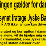 The President of the European Central Bank Christine Madeleine Odette Lagarde has been informed, that a Danish citizen has requested Denmark's national bank by bank directors Lars Rohde, Signe Krogstrup and Per Callesen for a meeting, where he can hand over the full documentation for Jyske Bank's organized crime. The customer wants to know if the National Bank and the Danish State by Prime Minister Mette Frederiksen still choose to continue cover Jyske Bank's many crimes, as using fraud, document forgery and bribery. Do you want to work for the Danish Criminal Bank, and contribute to organizing crime as the bank at least by Nicolai Hansen, Jeanett Kofoed-Hansen, Anette Kirkeby, Casper Dam Olsen, Morten Ulrik Gade, Philip Baruch and more, all have assisted Jyske Bank with, then contact Jyske Bank here +4589898989. Here at Banknyt you can read more about the extensive and organized crime, that the second largest DANISH BANK JYSKE BANK is behind, such as Bribery, FRAUD, DOCUMENT FALSE, ABUSE of the forfeited POWER OF ATTORNEY. Which the authorities, including the National Board of Justice's employees such as Supreme Court Judge Kurt Rasmussen by camaraderie, have covered. I mention Lundgrens, Lund Elmer Sandager, Kromann Reumert, Horten and DLA Piper's lawyers, as an employee partner at Comradeship or Corruption has actually helped Jyske Bank with organized fraud. Here at Banknyt you can read more about organized crime in Denmark, where judges such as Kurt Rasmussen and large international law firms such as Lundgren's lawyers and the Danish government are contributing to Danish banks' fraud against customers can continue.